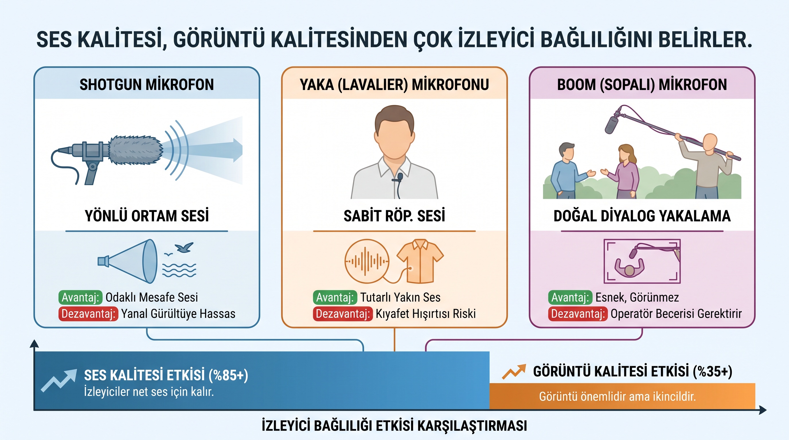 Belgesel çekiminde kullanılan shotgun, yaka ve boom mikrofon türlerinin özellikleri ve kullanım alanları…