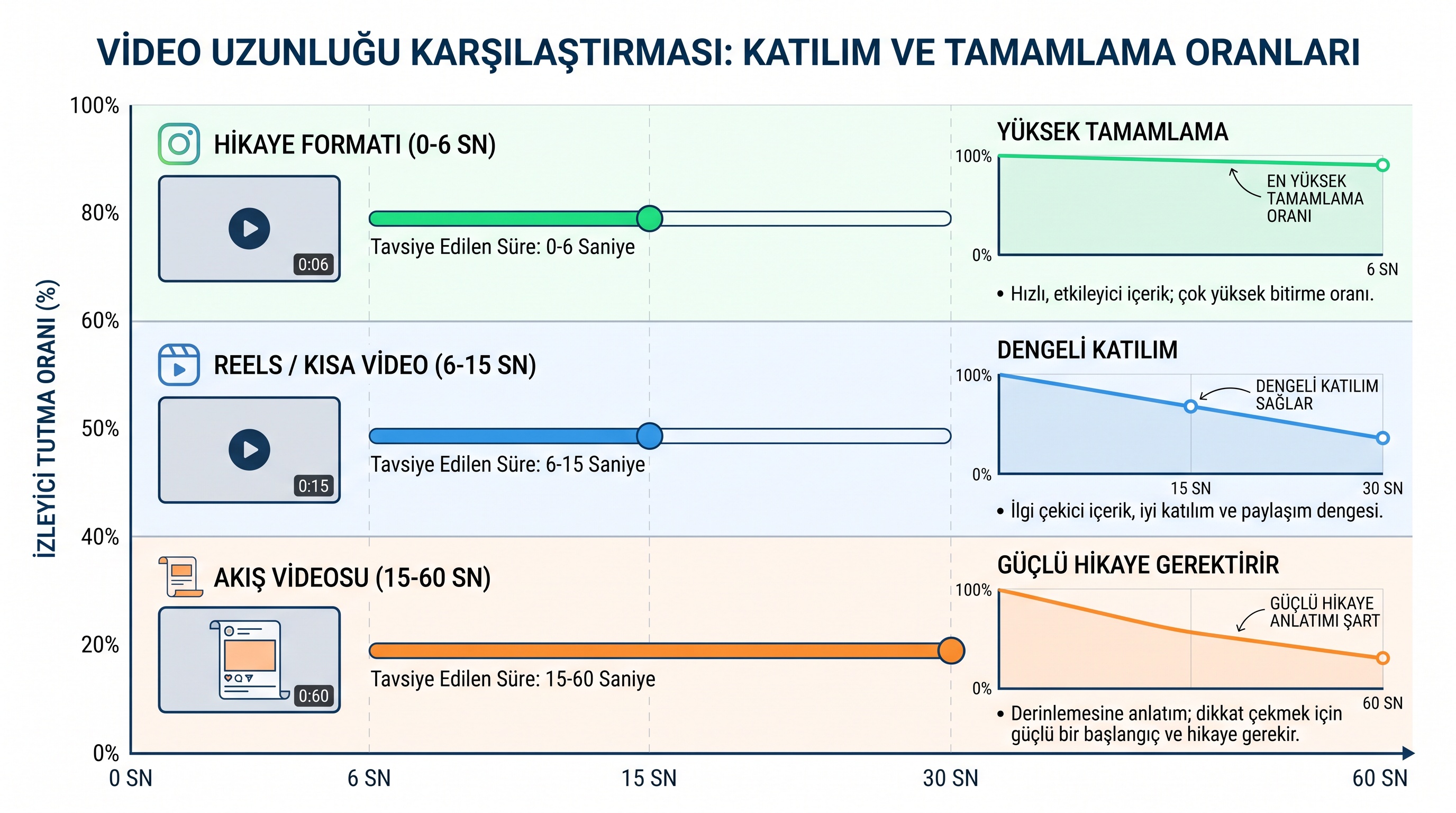 Instagram reklam videolarında önerilen süreler: 6-15 saniye en yüksek tamamlanma oranını sağlıyor.