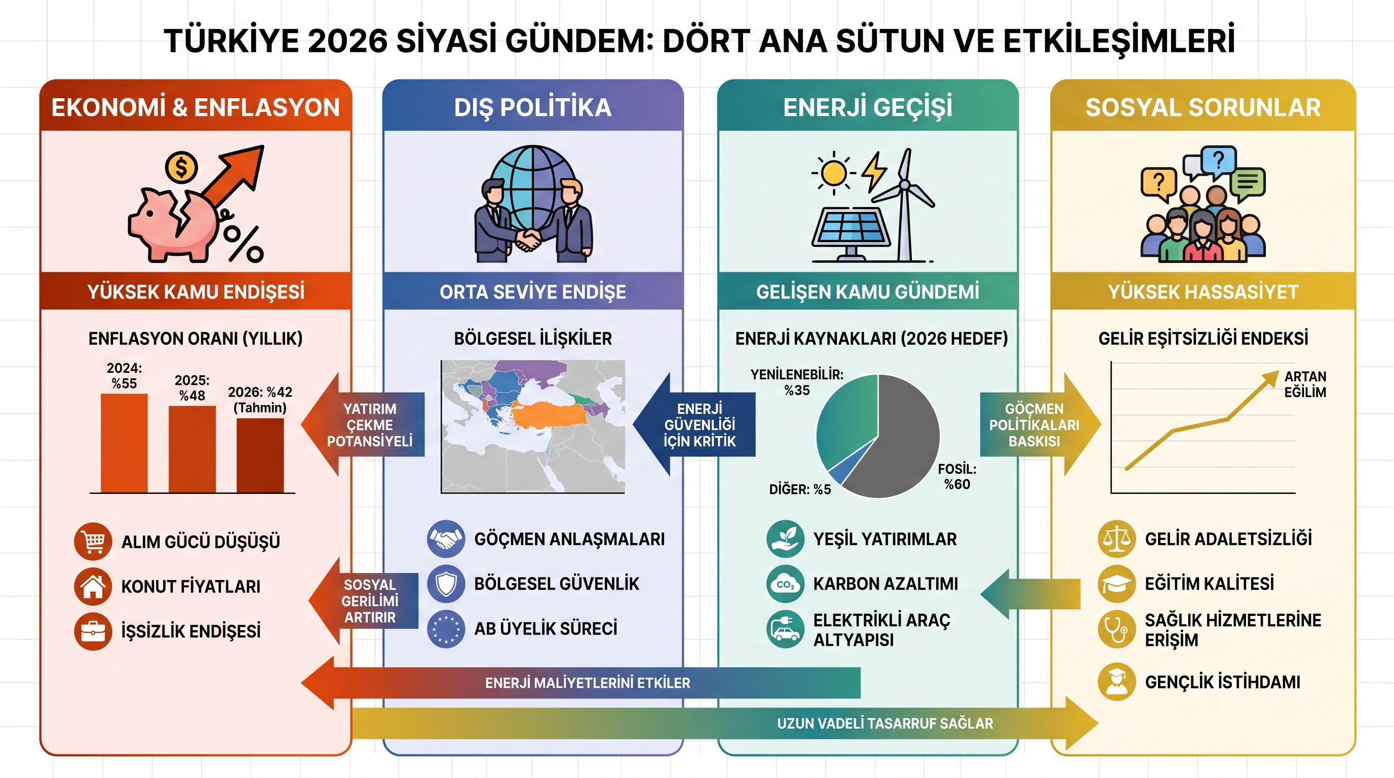 Türkiye gündeminin dört ana başlığının (ekonomi, dış politika, enerji, sosyal konular) karşılaştırmalı…