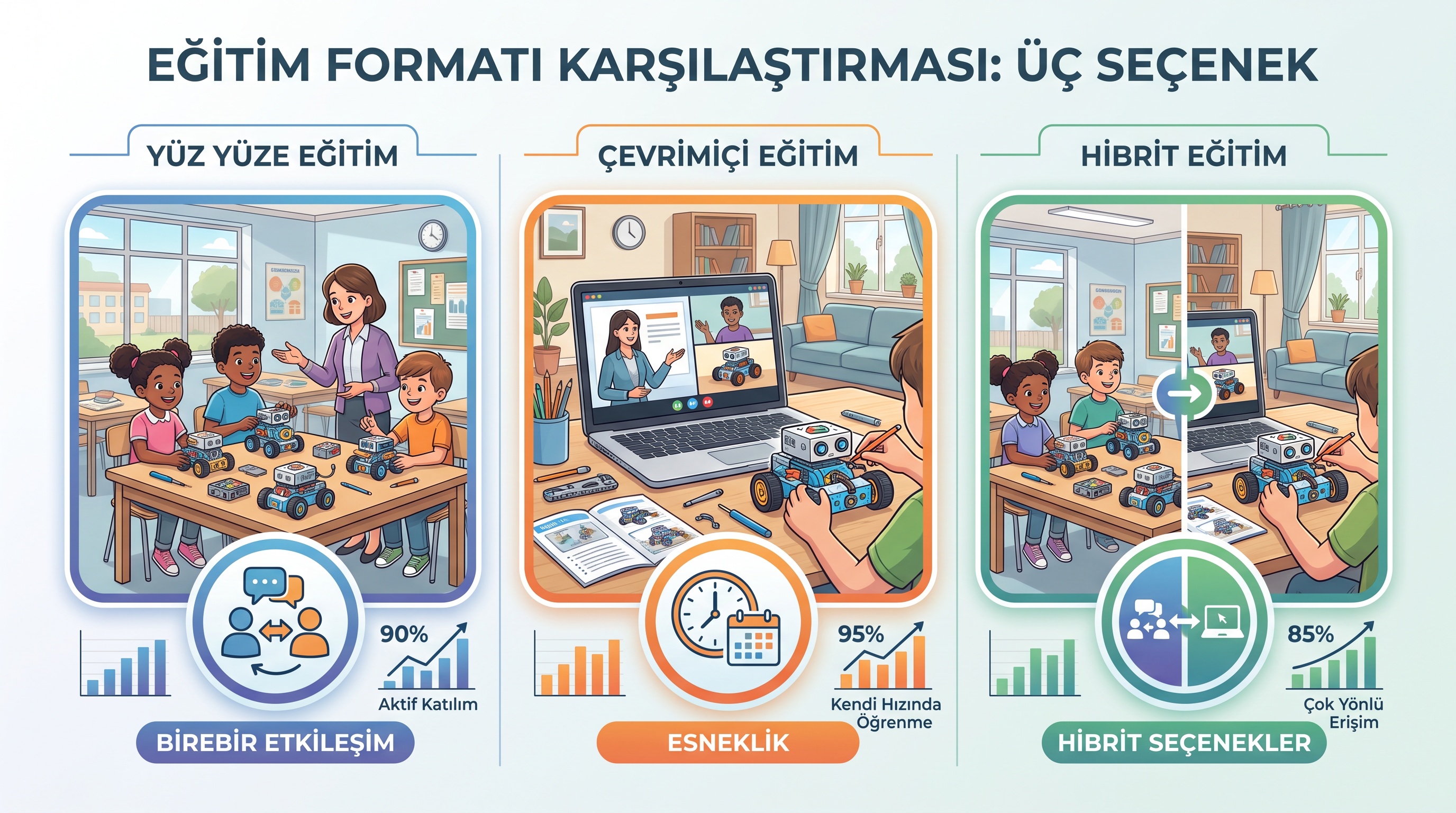 Ankara'da robotik kursu seçenekleri: yüz yüze, online ve hibrit formatların karşılaştırması.